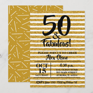 50 en Fabulous Gouden Glitter Verjaardagsuitnodigi