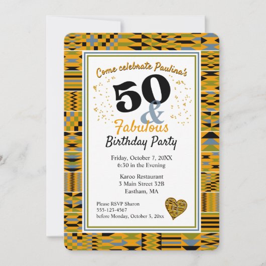50 en Fabulous Gouden Kente Verjaardagsfeestje Kaart (Voorkant)