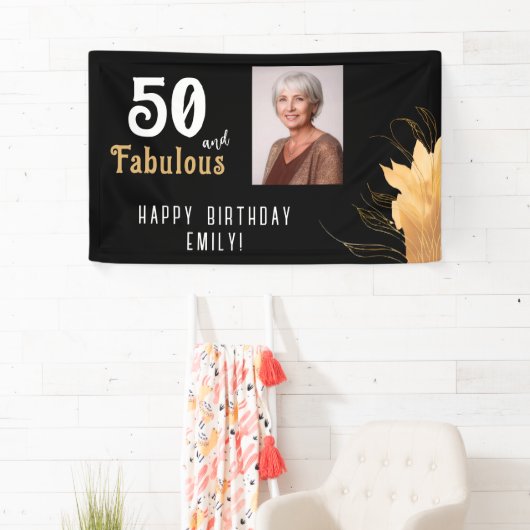 50 en Fabulous Gouden Loof 50ste Verjaardag Foto Spandoek (Insitu)