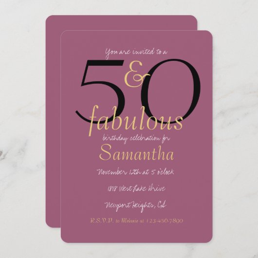 50 en Fabulous Gouden Orchidee Paarse 50ste Verjaa Kaart (Voorkant / Achterkant)