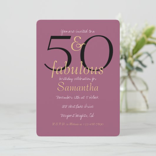 50 en Fabulous Gouden Orchidee Paarse 50ste Verjaa Kaart (Staand voorkant)