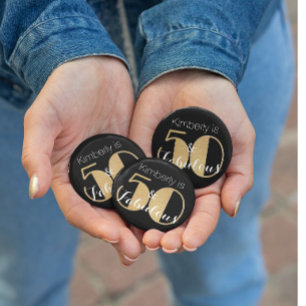 50 en Fabulous Gouden Persoonlijke Verjaardagsfees Ronde Button 5,7 Cm