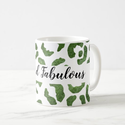 50 en Fabulous Green and White Cheetah Print Koffiemok (Voorkant rechts)