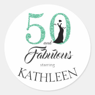 50 en Fabulous Green Glitter Custom Name Ronde Sticker