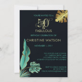 50- en Fabulous Green Gold Leaves Birthday Party Kaart (Voorkant)