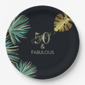 50- en Fabulous Green Gold Leaves Birthday Party Papieren Bordje (Voorkant)