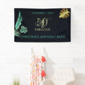 50- en Fabulous Green Gold Leaves Birthday Party Spandoek (Insitu)