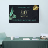 50- en Fabulous Green Gold Leaves Birthday Party Spandoek (Beurs)