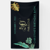 50- en Fabulous Green Gold Leaves Birthday Party Spandoek (Verticaal)