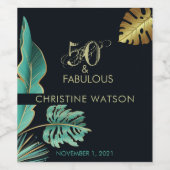 50- en Fabulous Green Gold Leaves Birthday Party Wijn Etiket (Enkel label)