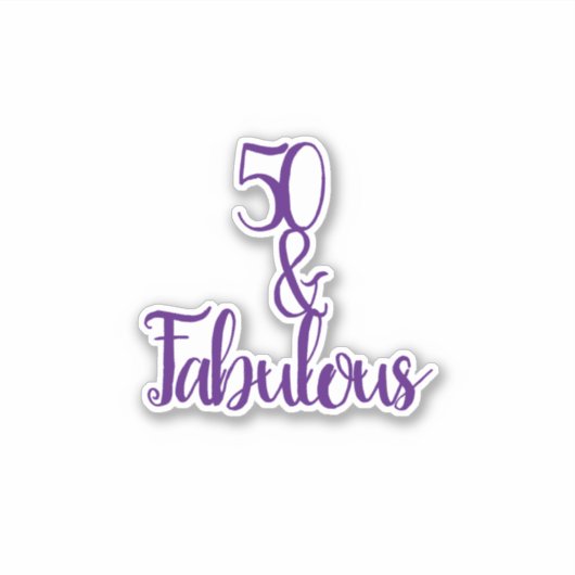 50 En Fabulous Happy 50th Verjaardag Paarse & Wit Sticker (Voorkant)