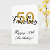 50 en Fabulous Happy Birthday 50th Kaart (Gele Bloem)