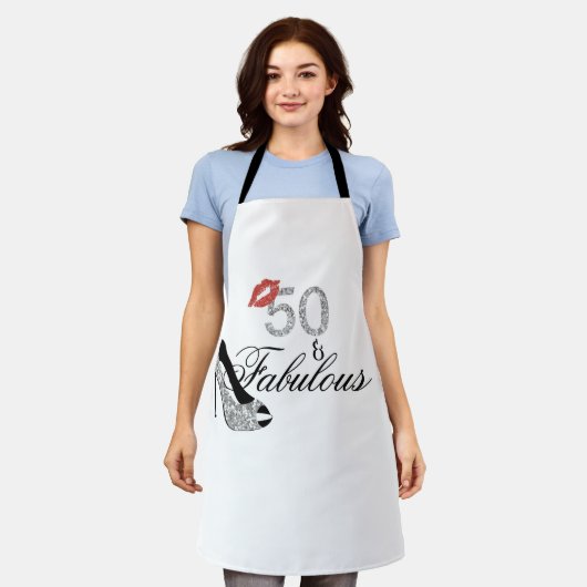 50 en Fabulous Heels Lips Glitter Verjaardag Schort (Gedragen)