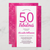 50 en Fabulous Heet Roze Glam 50e Verjaardagsfeest Kaart (Voorkant / Achterkant)