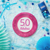 50 en Fabulous Heet Roze Glam 50e Verjaardagsfeest Papieren Bordje (Feest)