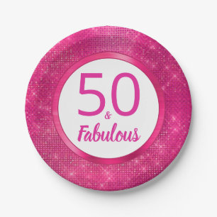 50 en Fabulous Heet Roze Glam 50e Verjaardagsfeest Papieren Bordje