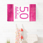 50 en Fabulous Heet Roze Glam 50e Verjaardagsfeest Spandoek (Insitu)