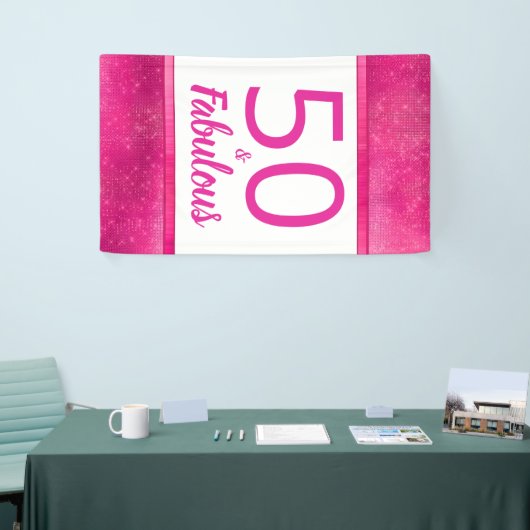 50 en Fabulous Heet Roze Glam 50e Verjaardagsfeest Spandoek (Beurs)