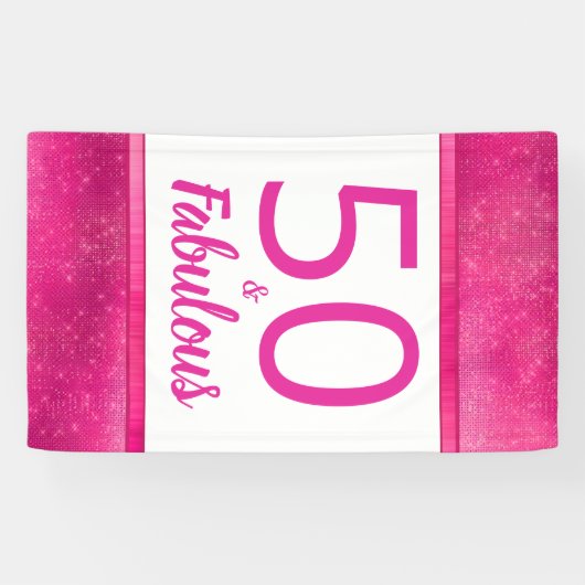 50 en Fabulous Heet Roze Glam 50e Verjaardagsfeest Spandoek (Horizontaal)