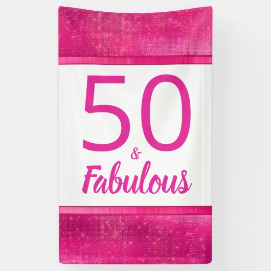 50 en Fabulous Heet Roze Glam 50e Verjaardagsfeest Spandoek (Verticaal)