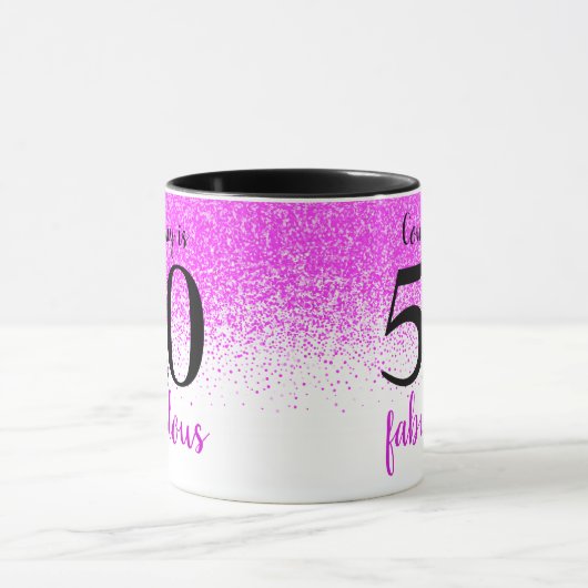 50 en fabulous hete roze confetti scriptnaam mok (Midden)