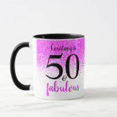 50 en fabulous hete roze confetti scriptnaam mok (Links)