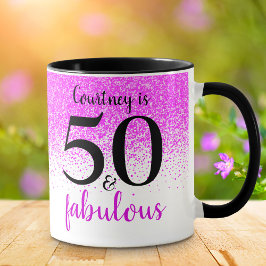 50 en fabulous hete roze confetti scriptnaam mok