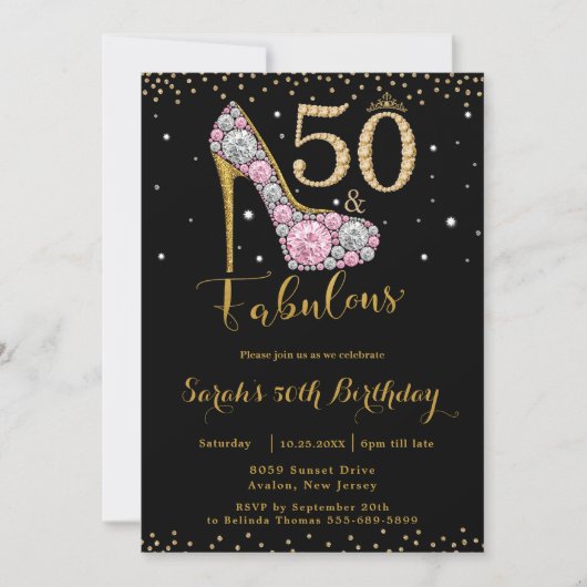 50 en Fabulous High Heel Diamonds 50e verjaardag Kaart (Voorkant)