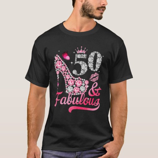 50 en Fabulous High Heel Women 50e verjaardag T-shirt (Voorkant)