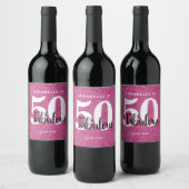 50 en Fabulous Hot Pink Sparkle Birthday Party Wijn Etiket (Flessen)