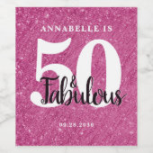50 en Fabulous Hot Pink Sparkle Birthday Party Wijn Etiket (Enkel label)