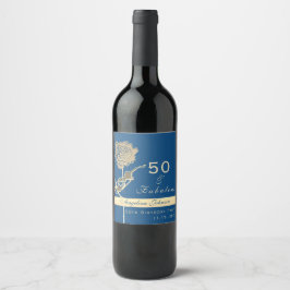 50 en Fabulous Klassieke Blauwe en Gouden Roos Blo Wijn Etiket