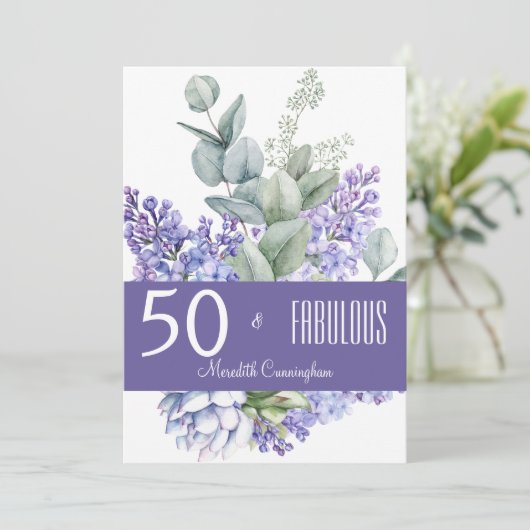 50 en Fabulous Lavender Floral Waterverf Kaart (Staand voorkant)
