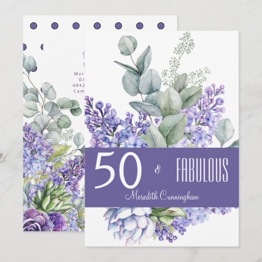 50 en Fabulous Lavender Floral Waterverf Kaart (Voorkant / Achterkant)