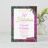 50 en Fabulous Leopard Paars Palm Wild Birthday Kaart (Staand voorkant)