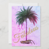 50 en Fabulous Leopard Paars Palm Wild Birthday Kaart (Achterkant)
