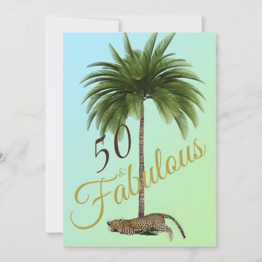 50 en Fabulous Leopard Print Palm Wild Birthday Kaart (Achterkant)
