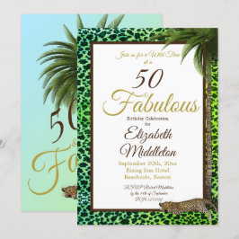 50 en Fabulous Leopard Print Palm Wild Birthday Kaart