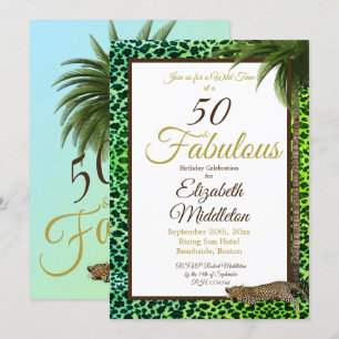 50 en Fabulous Leopard Print Palm Wild Birthday Kaart