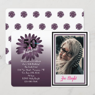 50 en Fabulous, leuke paarse madeliefje met glitte Kaart