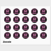 50 en Fabulous Lichten & Roze Folie Ballonnen Ronde Sticker (Vel)