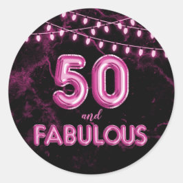 50 en Fabulous Lichten & Roze Folie Ballonnen Ronde Sticker