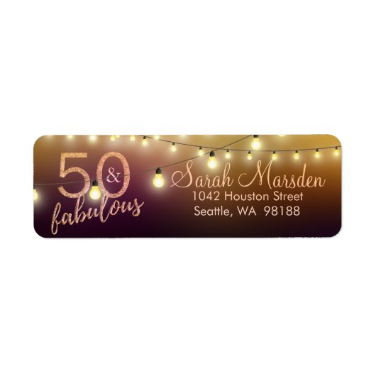 50 en Fabulous Lights Goud Zwart 50ste verjaardag Etiket (Voorkant)