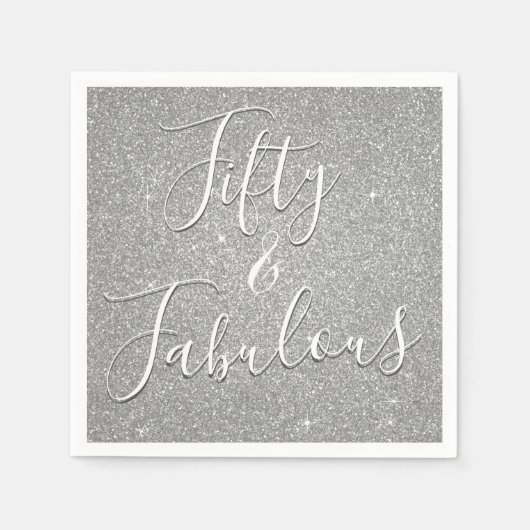 50 en Fabulous Luxe Zilveren Glitter Servet (Voorkant)