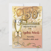 50 en Fabulous Luxurous Gold-ballonnen uitnodiging (Voorkant)