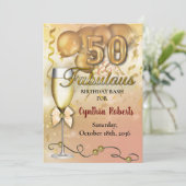 50 en Fabulous Luxurous Gold-ballonnen uitnodiging (Staand voorkant)