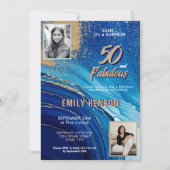 50 en Fabulous Marble Glitter 2 Foto Verjaardag Kaart (Voorkant)