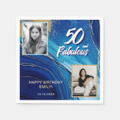 50 en Fabulous Marble Glitter 2 Foto Verjaardag Servet (Voorkant)