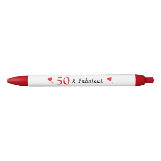 50 en Fabulous met Rode Harten 50ste Verjaardag Zwarte Inkt Pen (Voorkant)