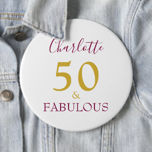 50 en Fabulous Modern 50th Birthday gold paars Ronde Button 6,0 Cm